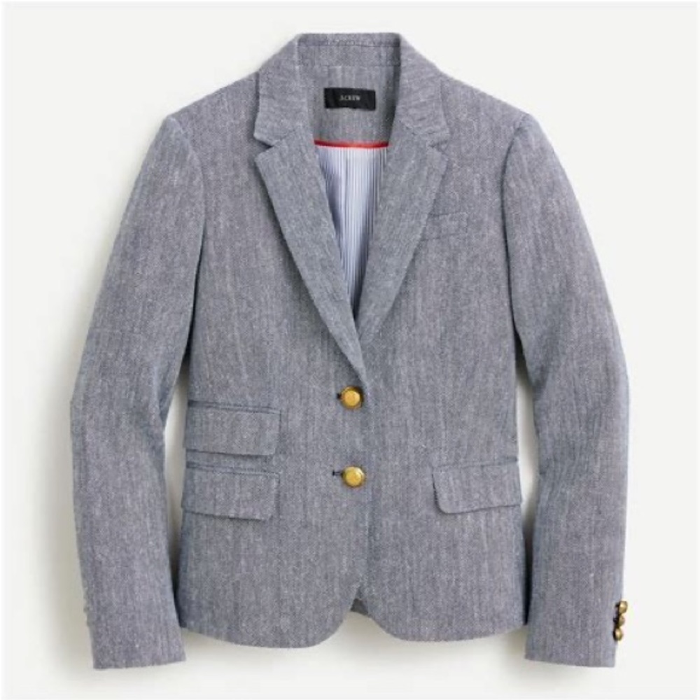 NWT J. Crew Blue Herringbone Dalton Blazer in Italian Cotton-Linen size 4